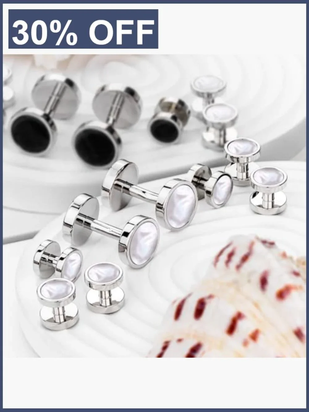 Reversible Mother of Pearl Cufflinks & Shirt Stud Set - Wedding Groomsmen Gift